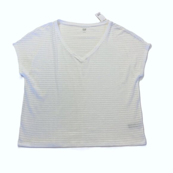 Gap Striped Semi Sheer Lightweight T-shirt Sz L Sleeveless V-Neck Cotton Blend - Picture 1 of 14